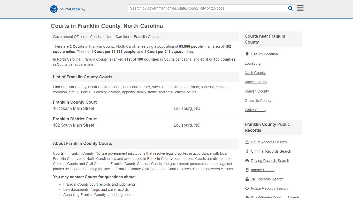 Courts - Franklin County, NC (Court Records & Calendars)