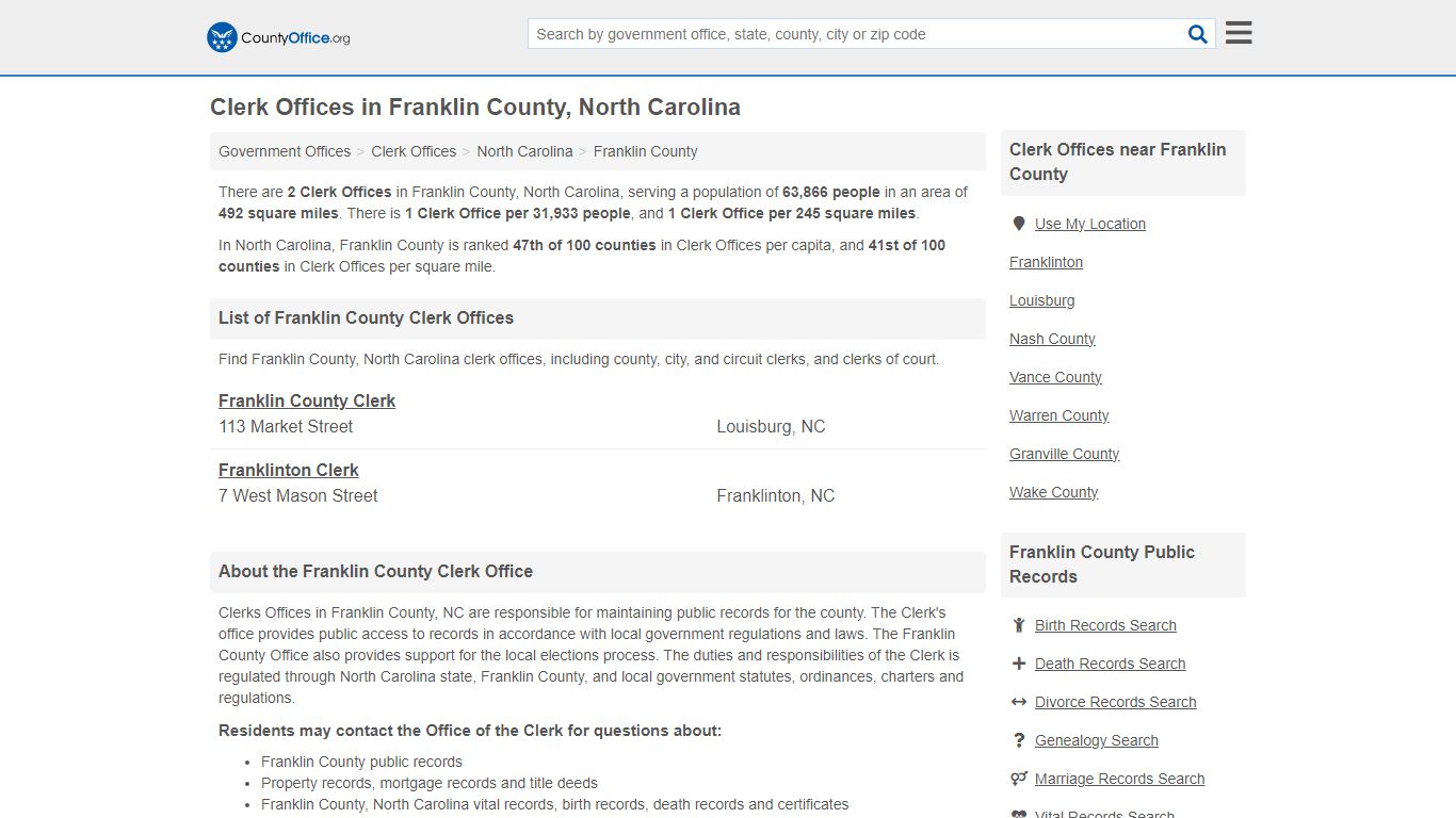 Clerk Offices - Franklin County, NC (County & Court Records)