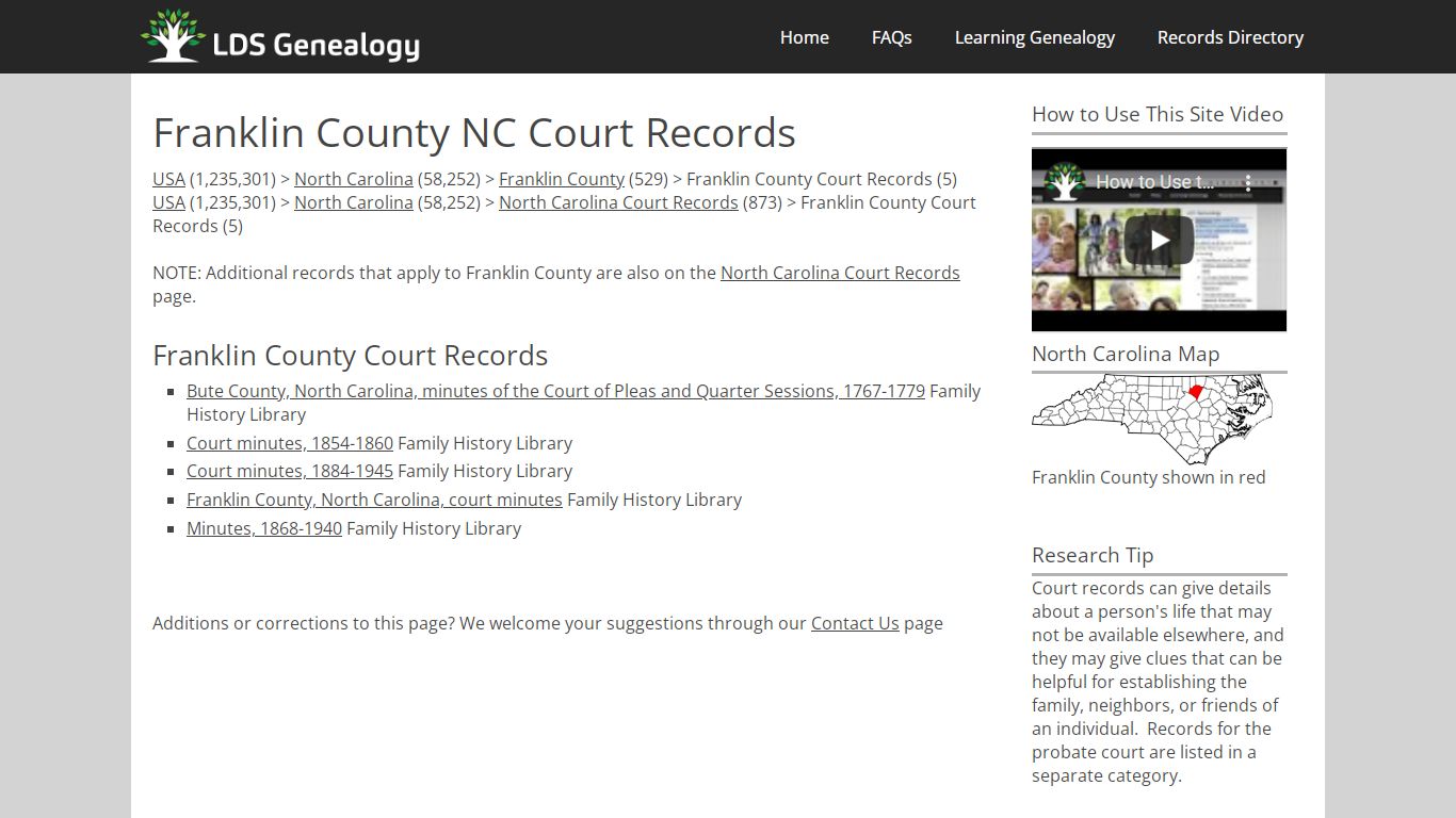 Franklin County NC Court Records - LDS Genealogy